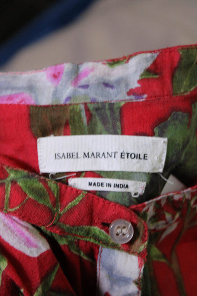 Isabel Marant Etoile Womens Floral Long Sleeved Buttoned Top Red Green Size 36