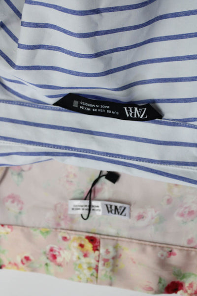 Zara Womens Long Sleeved Button Down Shirt Robe Blue White Pink Size XS M Lot 2