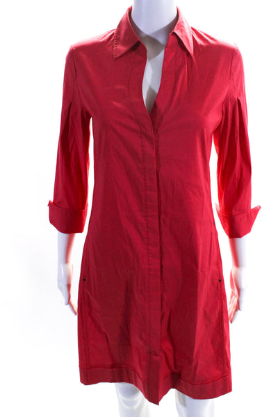 Elie Tahari Womens Long Sleeves Button Down Shirt Dress Red Size Small