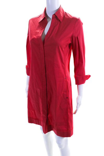 Elie Tahari Womens Long Sleeves Button Down Shirt Dress Red Size Small
