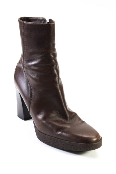 Tods Womens Leather Zip Up Low Platform Ankle Boots Brown Size 39.5 9.5