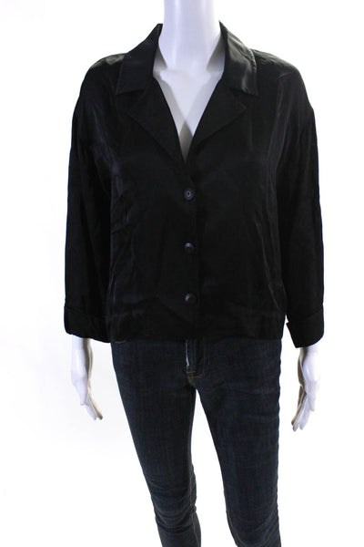 Nation LTD Womens Faux Satin 3/4 Sleeve Three Button Blouse Top Black Size XS