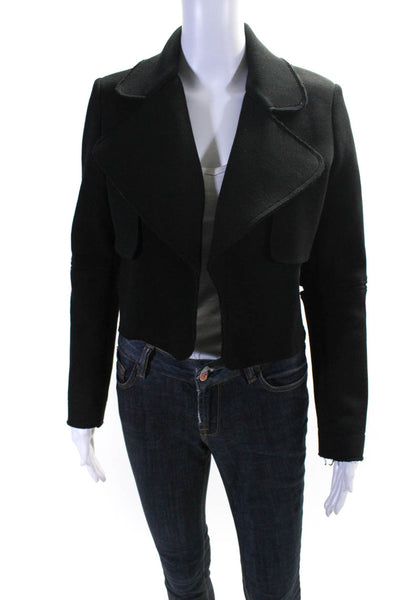 Sosken Womens Cotton Textured Collared Open Front Bolero Jacket Black Size S