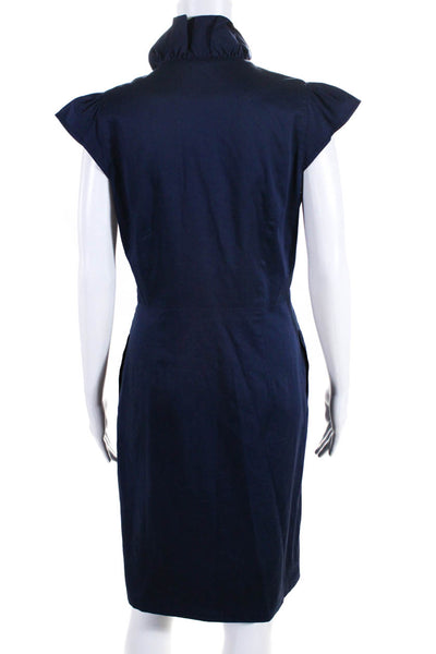 Elizabeth McKay Womens Ruffled Short Sleeved Buttoned Wrap Dress Blue Size 6