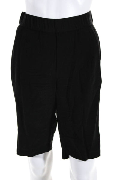 Intermix Womens Elastic Waist Mid Rise Silk Shorts Black Size Large