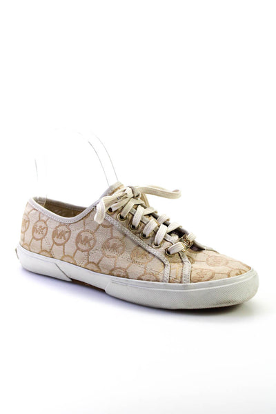 Michael Kors Womens Leather Logo Lace Up Sneakers Beige Size 7