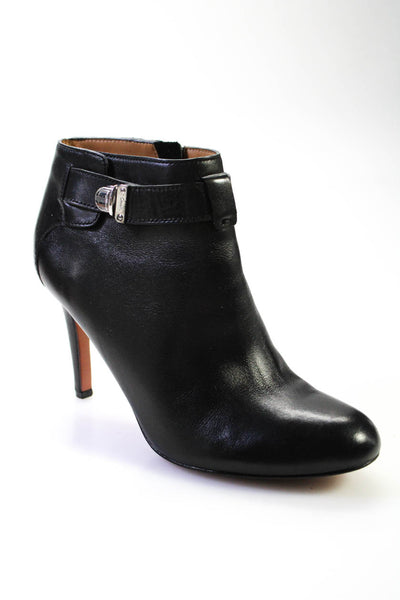 Coach Womens Round Toe Buckled Side Zip Up Stiletto Ankle Boots Black Size 8.5