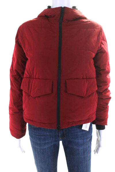 Everlane Womens Hooded Full Zipper Puffer Jacket Red Size Extra Extra Small
