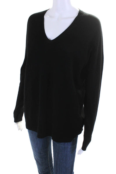 Vince Womens Wool Long Sleeve Rib Knit V-Neck Pullover Sweater Top Black Size S