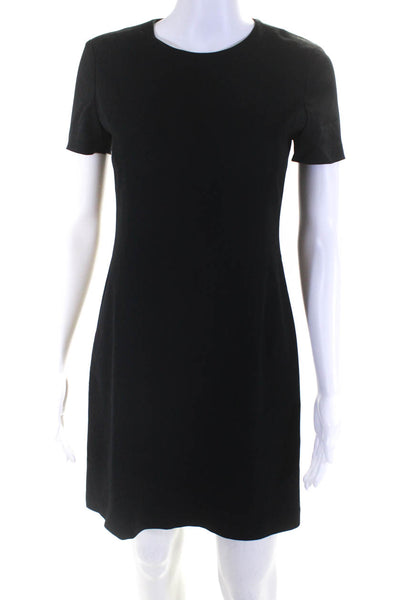 Theory Womens Short Sleeve Round Neck Zip Up Sheath Dress Black Size 2