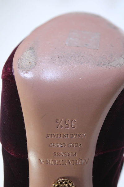 Aquazzura Womens Red Velour Twist Front Zip High Heels Sandals Shoes Size 5.5