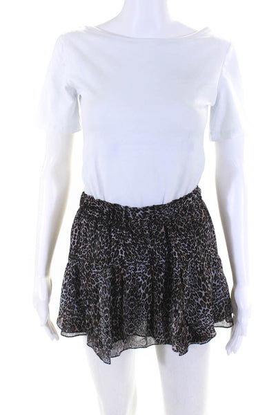 Marna Ro Womens Brown Silk Animal Print Lined Mini Skort Skirt Size XS