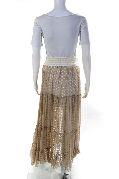 Jeff Gallano Womens Elastic Waist Laser Cut Silk Chiffon Midi Skirt Beige Size 1