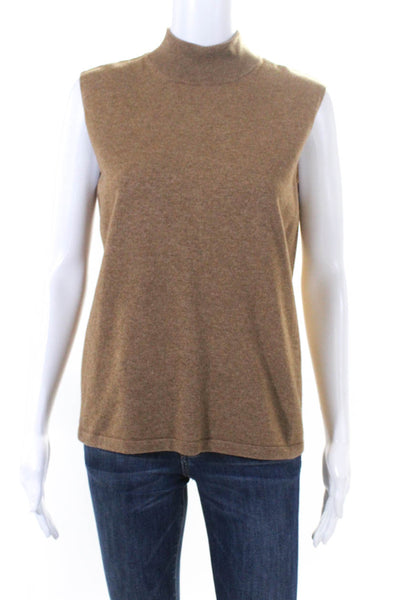 Escada Womens Brown Cashmere Mock Neck Sleeveless Sweater Vest Top Size 40