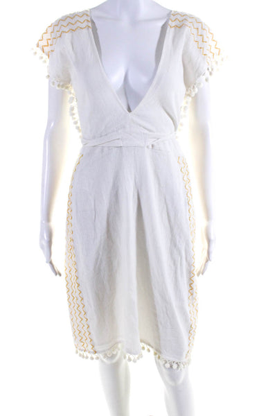 Intropia Womens Pom Pom V Neck A Line Dress White Yellow Size EUR 38