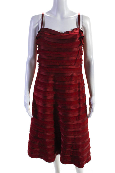 BCBGMAXAZRIA  Women's Square Neck Spaghetti Straps Tiered Maxi Dress Red Size 12