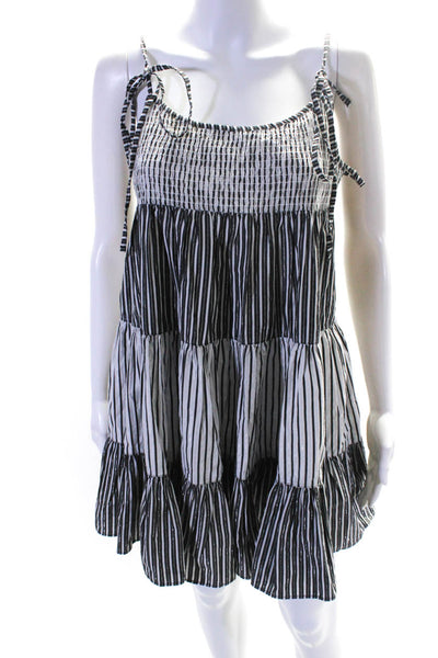 Solid & Striped Womens Cotton Striped Metallic Sleeveless A-Line Black Size S