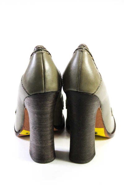 Jean-Michel Cazabat Womens Leather Slip On Ultra High Block Heels Green Size 6