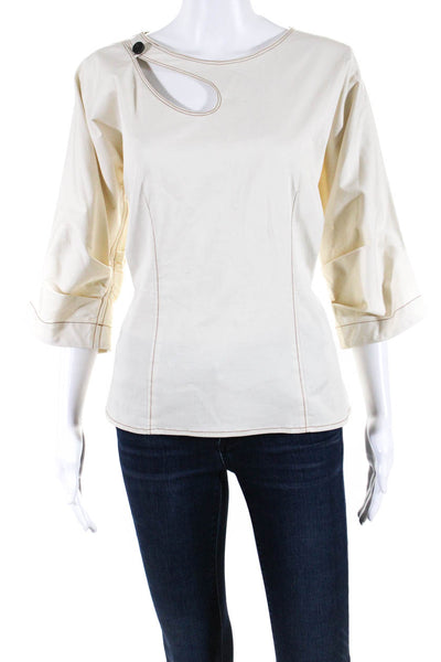 Sea Women's Round Neck Short Sleeves Cut Out Blouse Beige Size 10