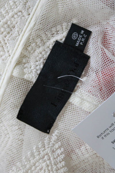 Line & Dot Women's Open Front Fringe Hem Embroidered Blouse Ivory One Size