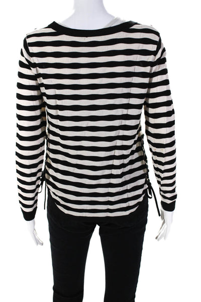 Claudie Pierlot Womens Striped Crew Neck Lace Up Sweater Black Ivory Size 2