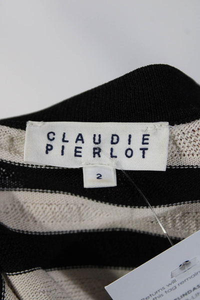 Claudie Pierlot Womens Striped Crew Neck Lace Up Sweater Black Ivory Size 2