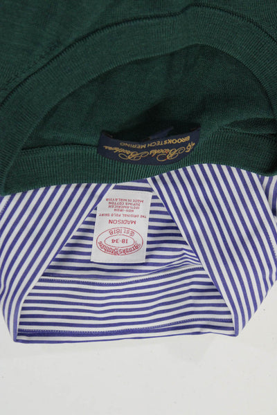 Brooks Brothers Mens Sweater Blue Striped Long Sleeve Dress Shirt Size 18 L Lot2