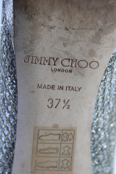 Jimmy Choo Womens Glitter Platform Peep Toe Stiletto Heels Silver Tone Size 7.5