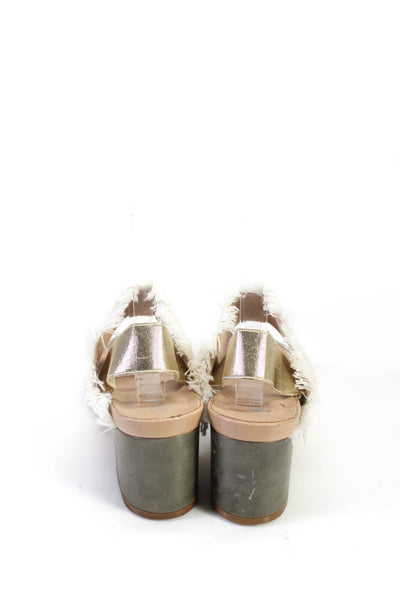 Aska Womens Fringe Metallic Woven Strappy Heel Sandals Gold Tone White Size 7.5