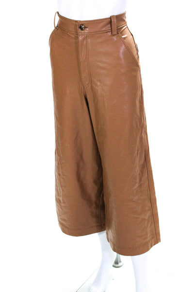 A.L.C. Womens Ultra High Rise Wide Leg Zip Up Capri Pants Cognac Brown Size 4