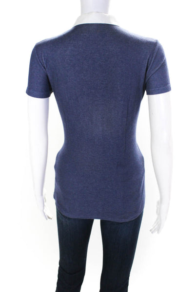 Amina Rubinacci Womens Rib Knit Layered Collar T-Shirt Top Blouse Blue Size 42