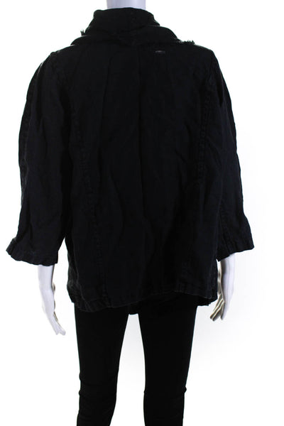 Flax Womens Black Linen Tie Front Collar Long Sleeve Top Size L