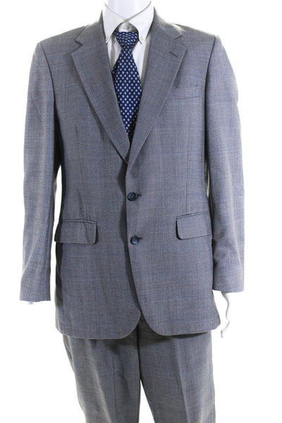 Stafford Mens Wool Plaid Print Two Button Blazer Pleated Pants Suit Gray Size 41