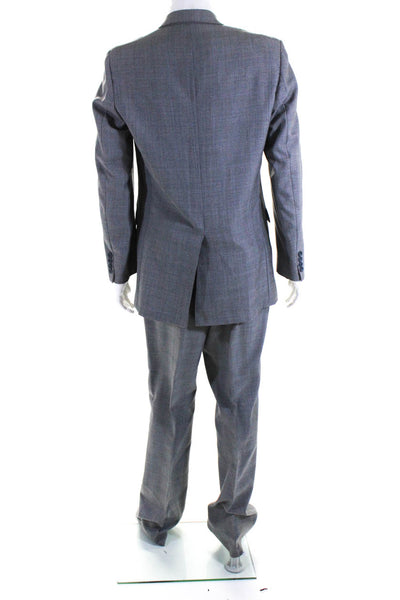 Stafford Mens Wool Plaid Print Two Button Blazer Pleated Pants Suit Gray Size 41