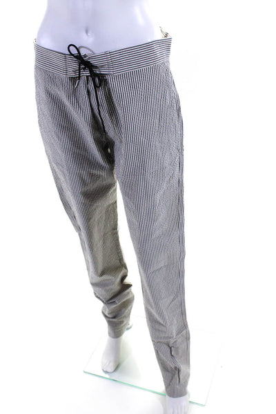 Sease Womens Cotton Striped Print Texture Straight Leg Lace-Up Pants Gray Size M