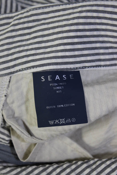Sease Womens Cotton Striped Print Texture Straight Leg Lace-Up Pants Gray Size M