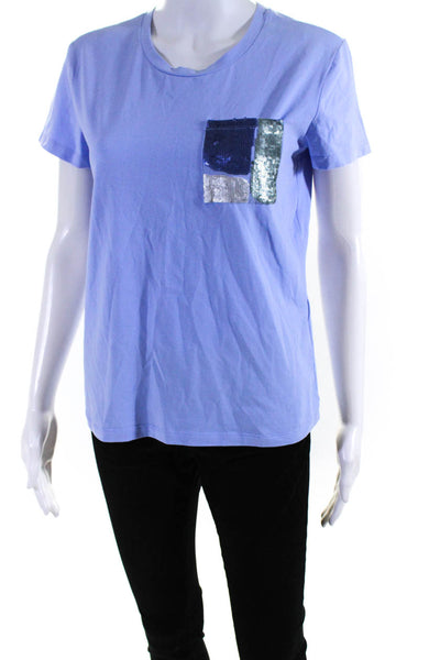 Emporio Armani Womens Cotton Embroidered Sequined Pocket T-Shirt Blue Size EUR42