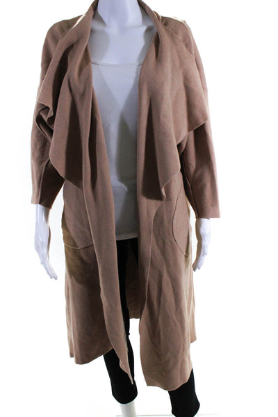 SNDYS. Womens Draped Open Front Ribbed Long Sleeve Duster Cardigan Brown Size X