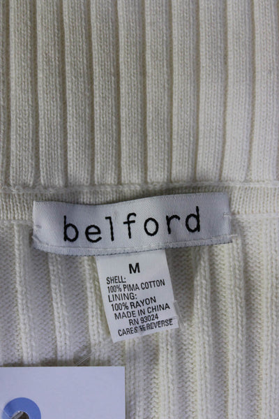 Belford Womens Cotton Striped Quilted Textured Zip Sleeveless Vest White Size M