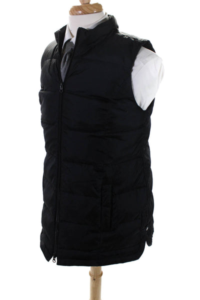 J. Jill Mens Striped Zipped Collared Side Buttoned Puffer Vest Black Size M