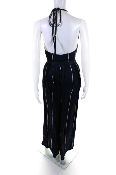 Faithfull Women's Halter Neck Striped Wide Leg Jumpsuit Navy Size 2