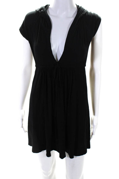 Robin Piccone Womens Jersey Knit V-Neck Empire Waist Hooded Dress Black Size S
