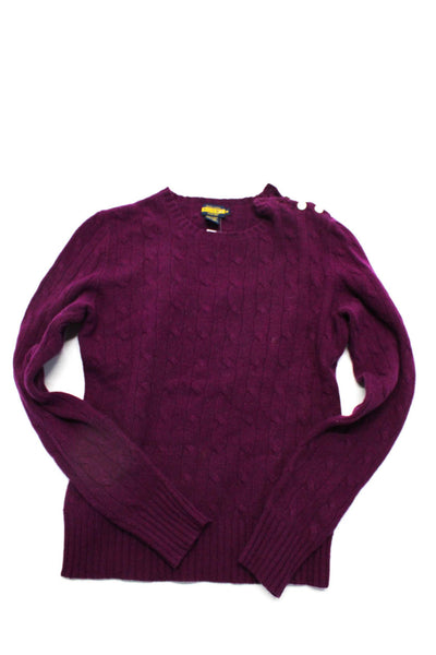 Ralph Lauren Rugby Girls Wool Cable-Knit Pullover Crewneck Sweater Purple Size M