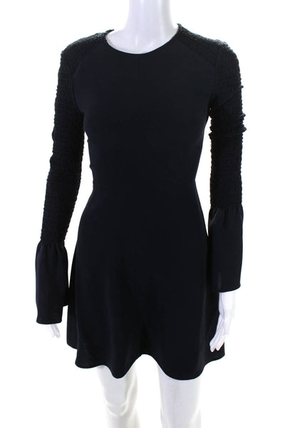 ALC Women's Long Sleeve A Line Silk Crewneck Mini Dress Navy Size 0
