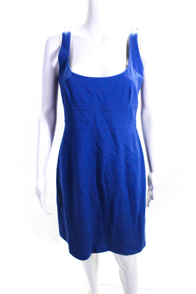 Elie Tahari Womens Side Zip Scoop Neck Sheath Dress Blue Size Medium