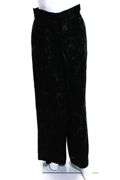 Jill Stuart Womens Green Velour Printed High Rise Wide Leg Pants Size S