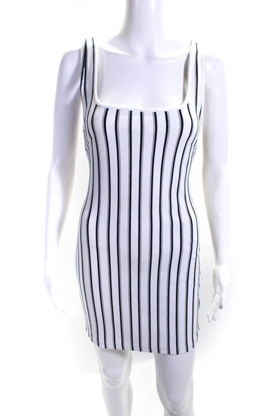 AOTC Womens White Striped Scoop Neck Tie Back Sleeveless Mini Tank Dress Size S
