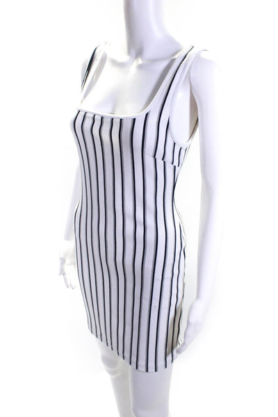 AOTC Womens White Striped Scoop Neck Tie Back Sleeveless Mini Tank Dress Size S