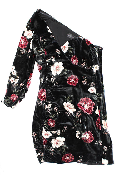 Nicholas Womens Black Velour Floral One Shoulder Long Sleeve Wiggle Dress Size 0