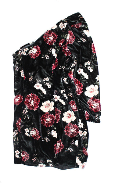 Nicholas Womens Black Velour Floral One Shoulder Long Sleeve Wiggle Dress Size 0